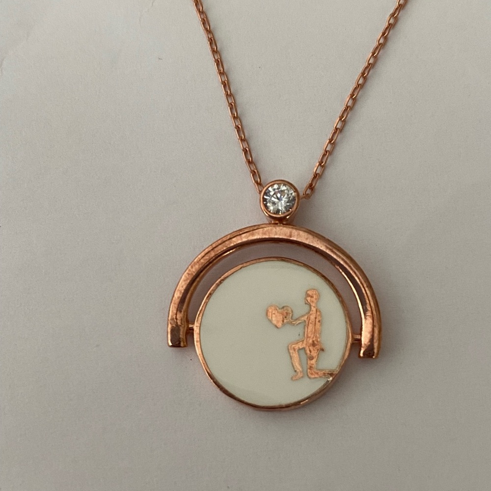 Bride groom reversible spinning 925 silver necklace enamel 14k rose gold plated - Picture 6 of 7